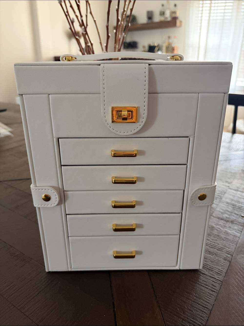 white leather jewelry storage case 12 x 8 x 5.5 new